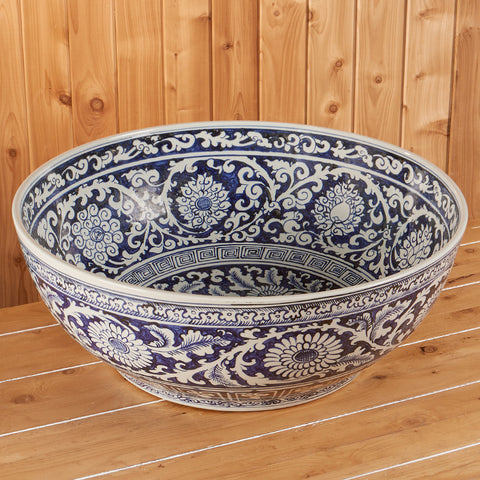 Blue and White Chinese Porcelain Koi Bowl