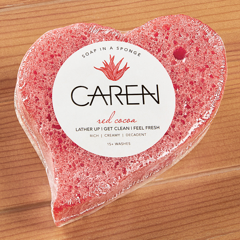 Caren Original Shower Soap Heart Sponge, Red Cocoa - 2.75 oz