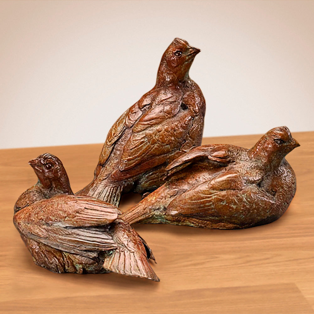 "Bobwhite Quail" Set of 3 Bronze Sculptures by Walter Matia