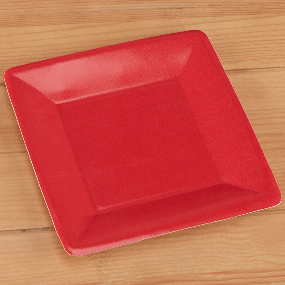 Caspari Square Paper Plates, Grosgrain, Red