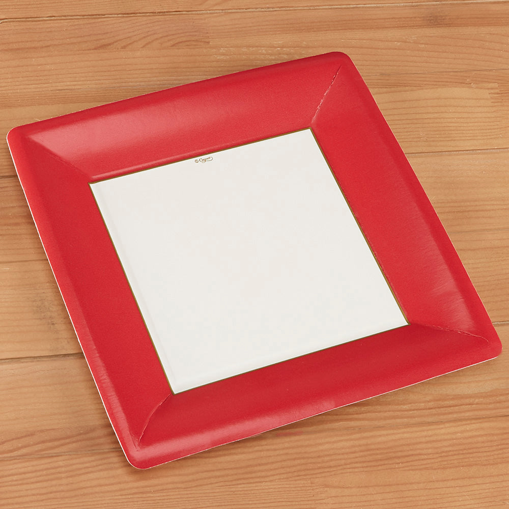 Caspari Square Paper Plates, Grosgrain, Red