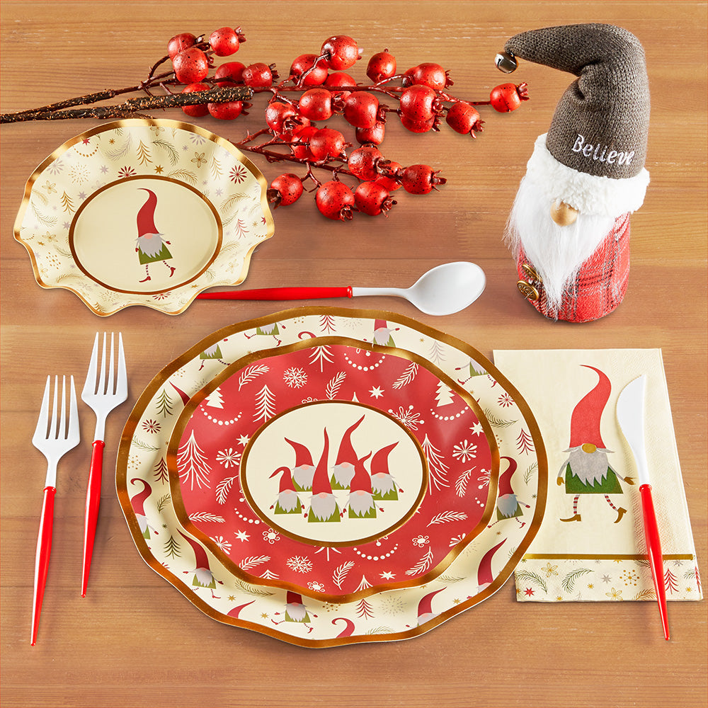 Sophistiplate Wavy Paper Plates & Bowls, Jolly Gnomes