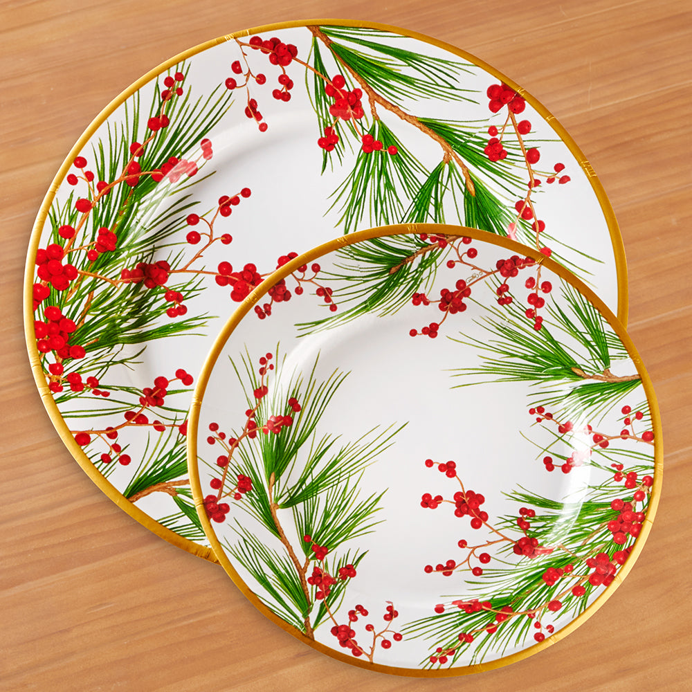 Caspari Paper Plates, Berries and Pine