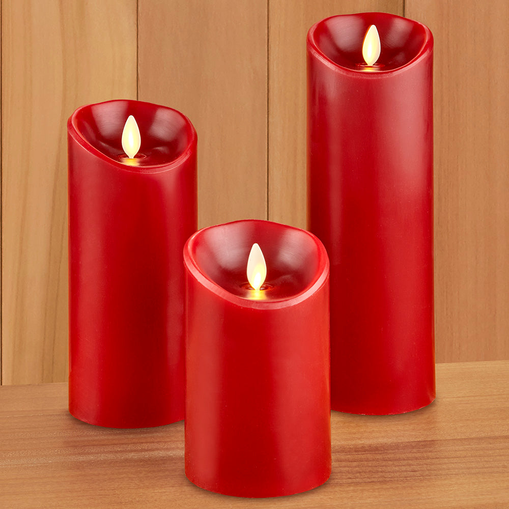 Luminara Unscented Flameless Pillar Candle, Red