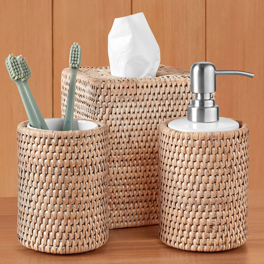 Burma Whitewashed Rattan Soap Dispenser