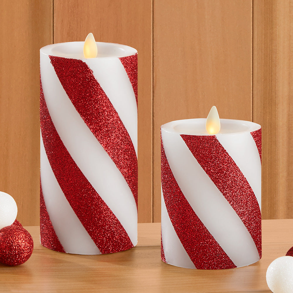Luminara Unscented Flameless Pillar Candle, Candy Striped