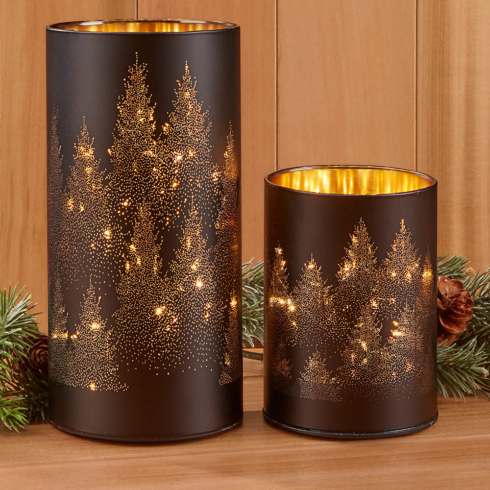 Torre & Tagus LED Glass Hurricane, Fir Forest