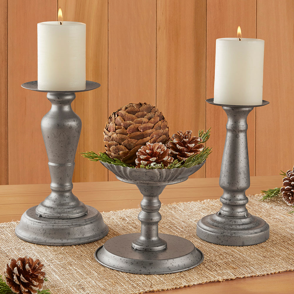 Antiqued Metal Pillar Candleholder