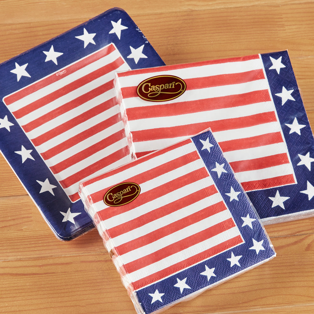 Caspari Square Paper Salad Plate - Red, White & Blue