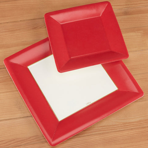Caspari Square Paper Plates, Grosgrain, Red