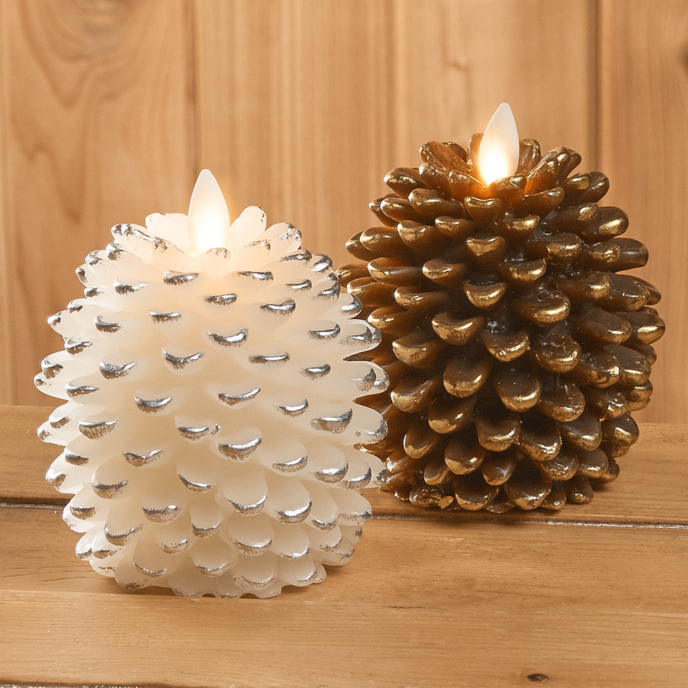 Embossed White Pinecone Flameless Candle Pillar - Luminara