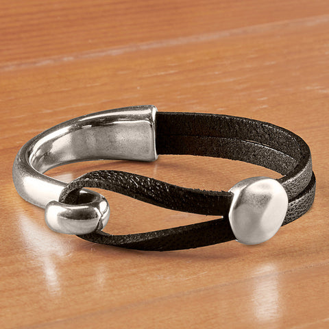Montana Leather Pebble Half Cuff Leather Bracelet