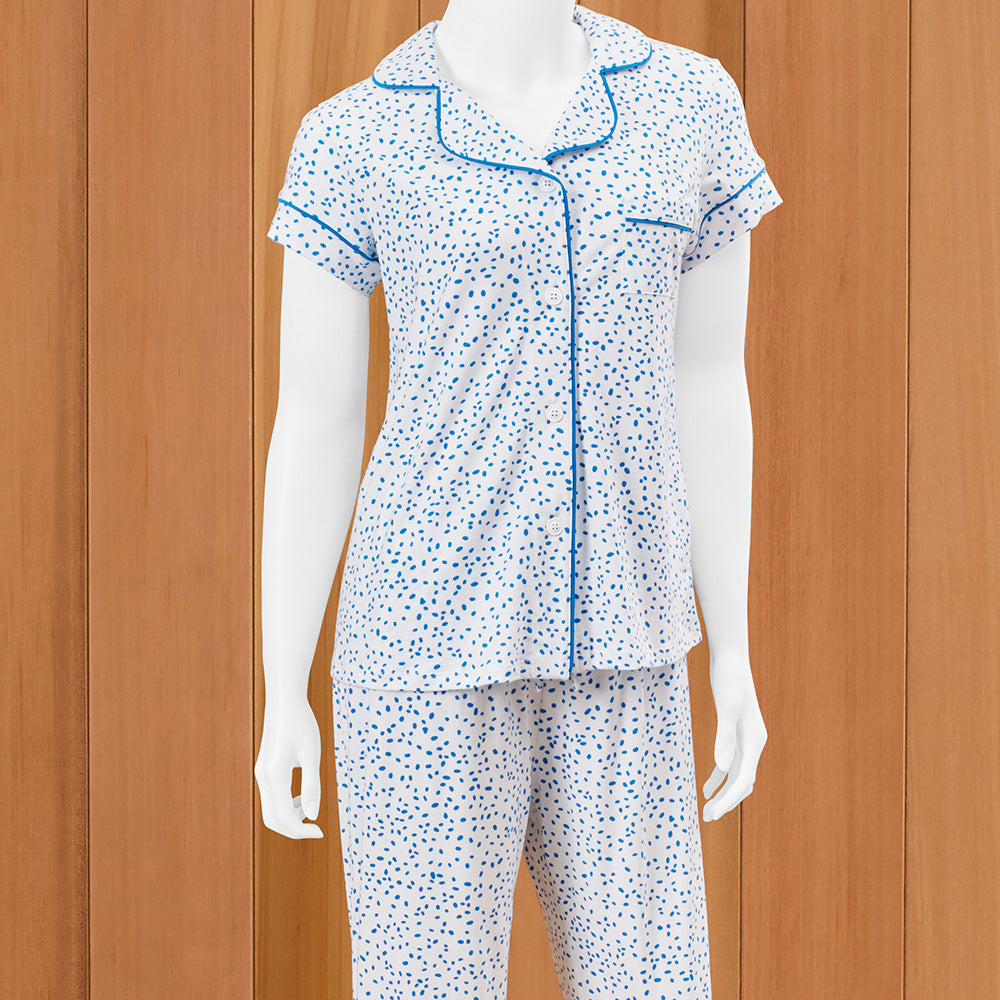 The Cat's Pajamas Women's Pima Knit Capri Pajama Set, Blue Confetti Dot