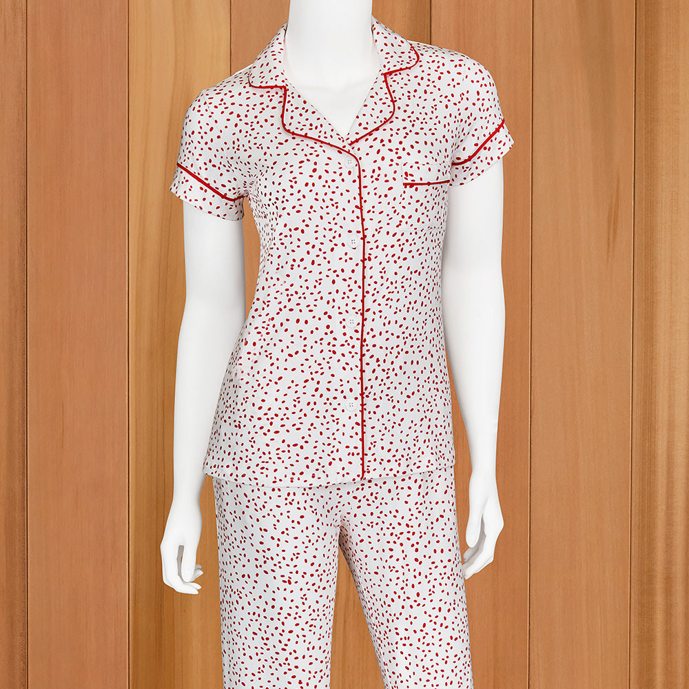 The Cat's Pajamas Women's Pima Knit Capri Pajama Set, Red Confetti Dot