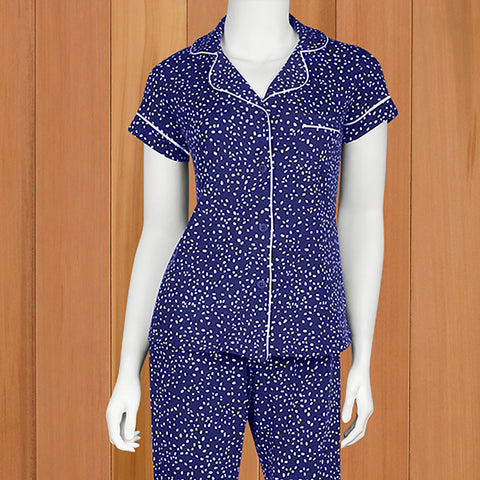 The Cat's Pajamas Women's Pima Knit Capri Pajama Set, Navy Confetti Dot