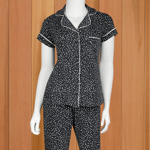 The Cat's Pajamas Women's Pima Knit Capri Pajama Set, Navy Confetti Dot