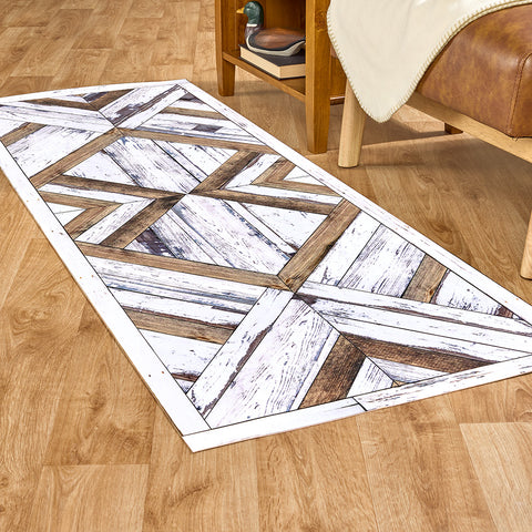 Beija Flor Vinyl Floor Mat, White Barnwood Mosaic