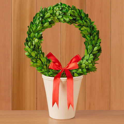 Preserved Boxwood Wreath Topiary in Ceramic Pot