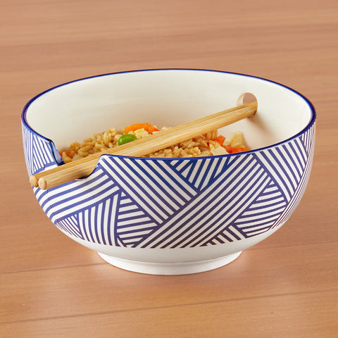 Torre & Tagus Kiri Porcelain Noodle Bowl, Blue Zen Weave