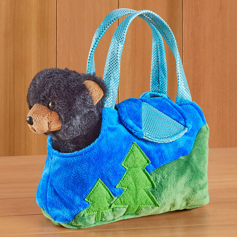Stuffed Black Bear Plush Toy with Tote