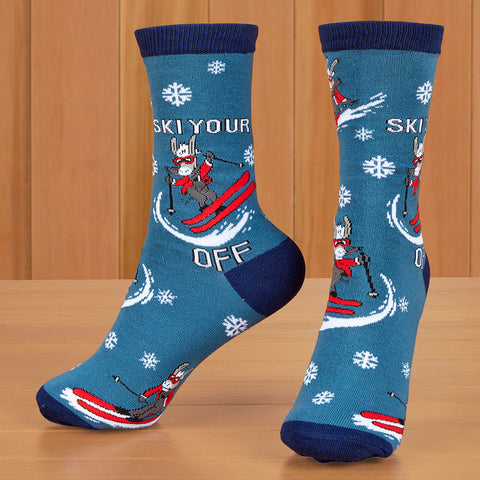 Women's and Men's Funny Crew Socks, Ski Off