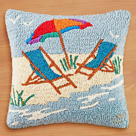 Chandler 4 Corners 18" Hooked Pillow, Beach Chairs