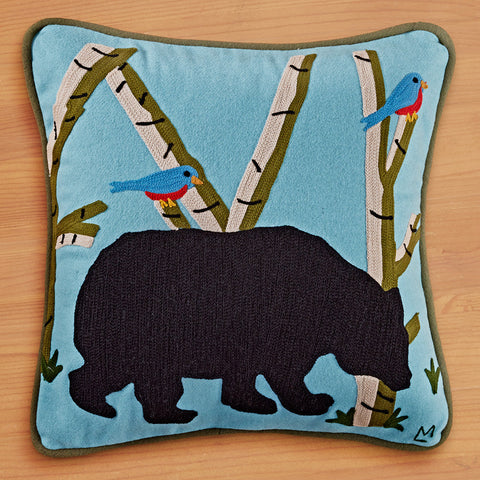 Chandler 4 Corners 18" Embroidered Pillow, Bear in Birches