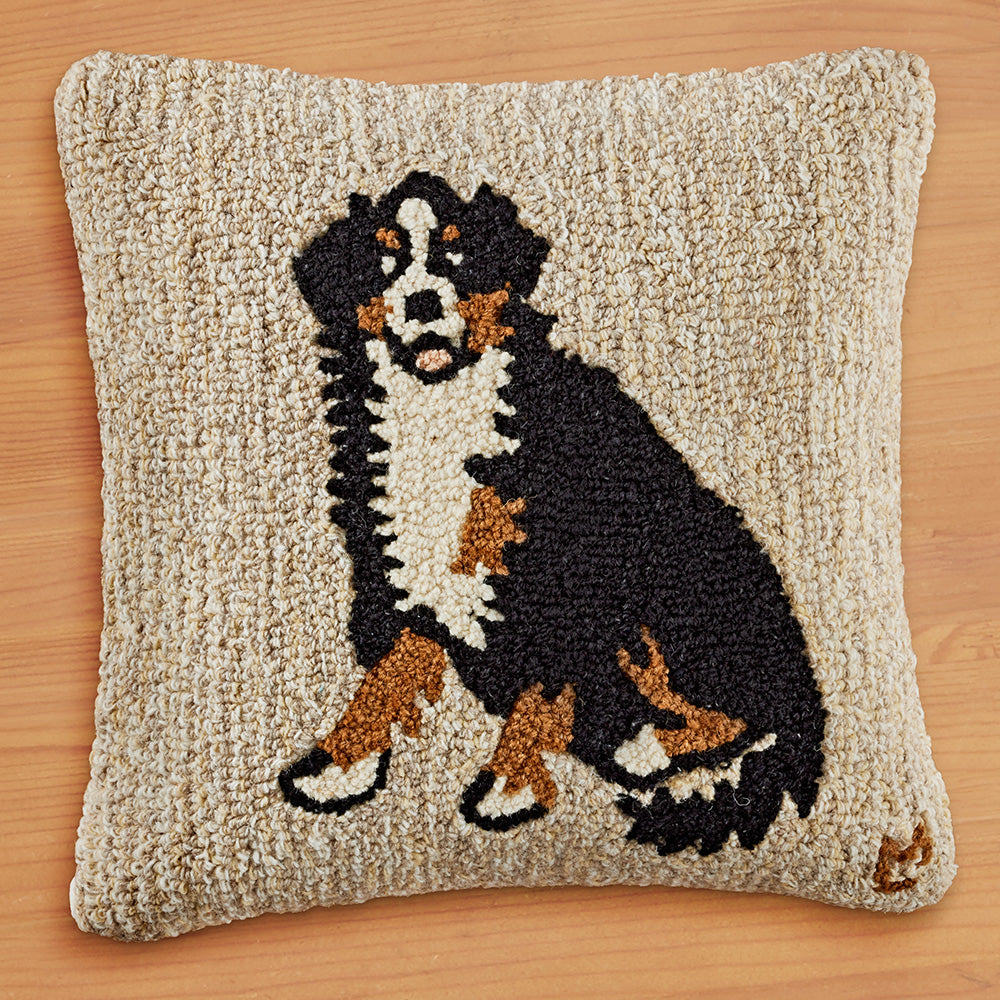Chandler 4 Corners 18" Hooked Pillow, Bernese To The Nines Manitowish