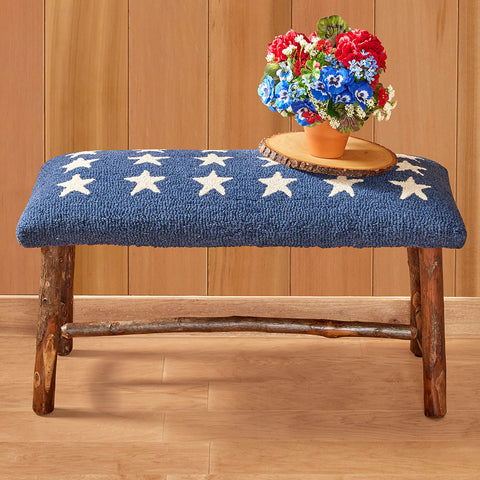 Chandler 4 Corners 32" Hooked Top Hickory Bench, Blue Stars