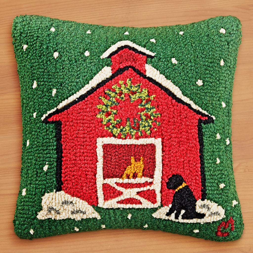 Chandler 4 Corners 18" Hooked Pillow, Christmas at the Barn
