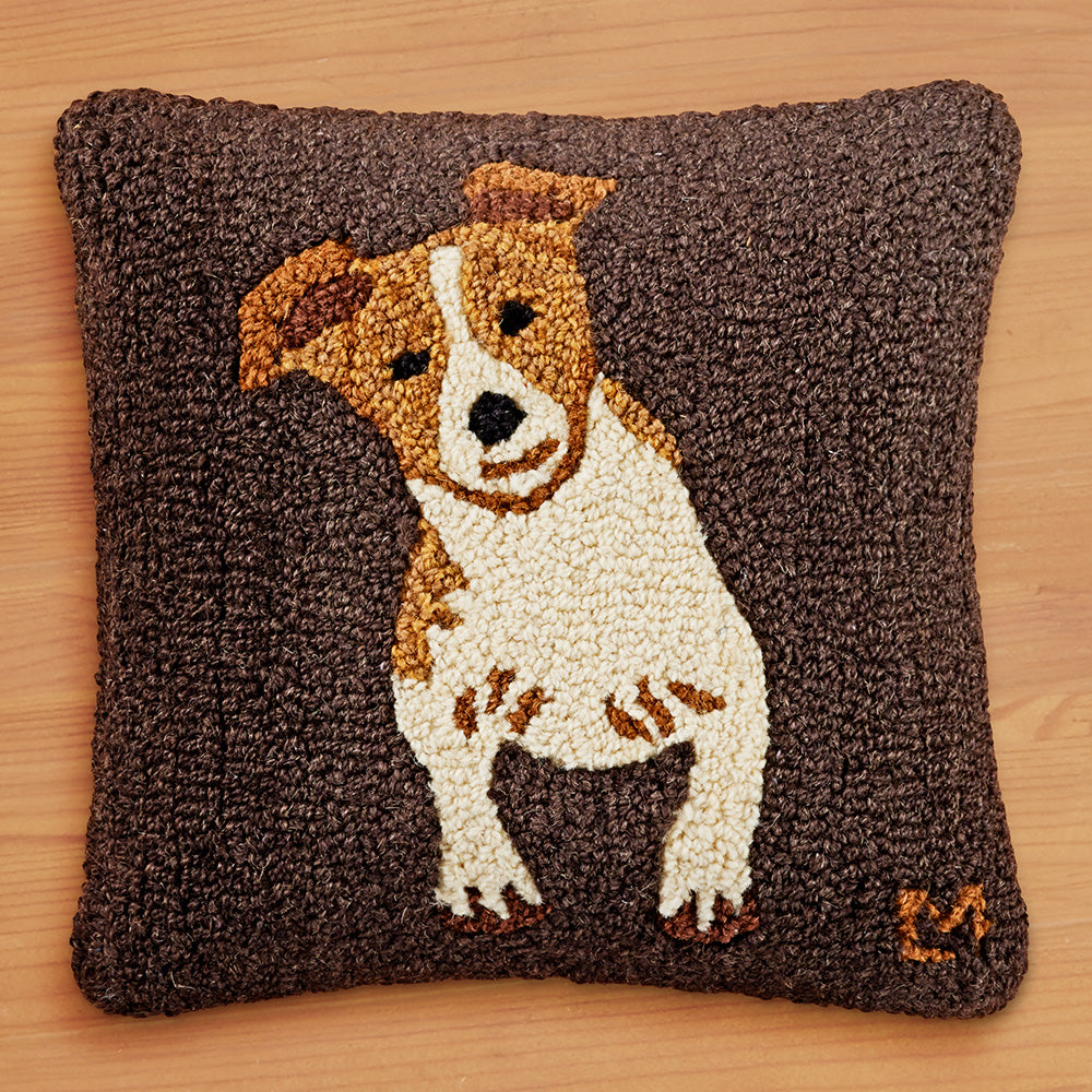Chandler 4 Corners 14" Hooked Pillow, Jack Russell