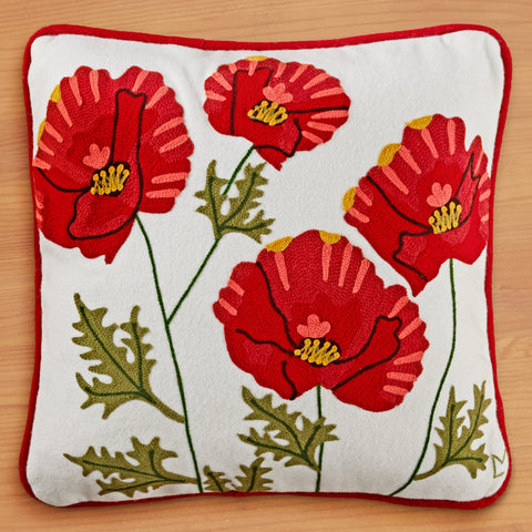 Chandler 4 Corners 18" Embroidered Pillow, Poppy Profusion