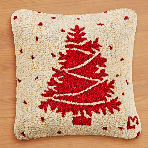 Chandler 4 Corners 14" Hooked Pillow, Red Tree