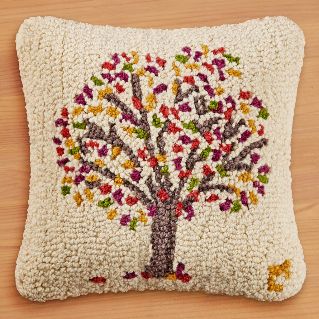 Chandler 4 Corners 14" Hooked Pillow, Tree of Life Fall
