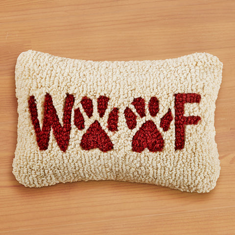 Chandler 4 Corners 12" x 8" Hooked Pillow, "Woof"