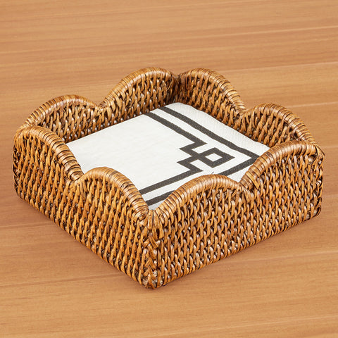 Caspari Scalloped-Edge Rattan Napkin Holders, Natural