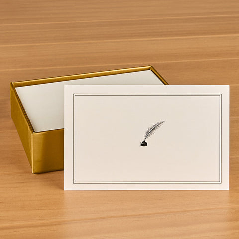 Embossed Blank Note Card Set, Quill and Inkwell