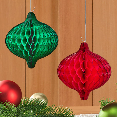 Hester & Cook Honeycomb Paper Christmas Decorations, Teardrop Ornaments