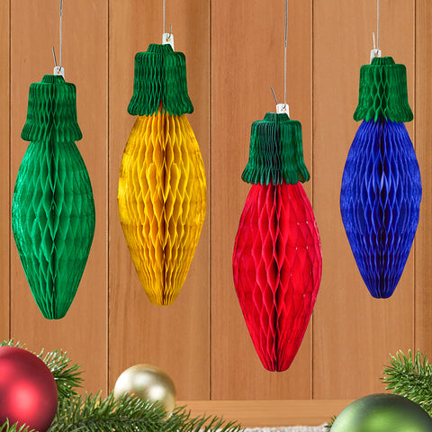 Hester & Cook Honeycomb Paper Christmas Decorations, Colored Lights