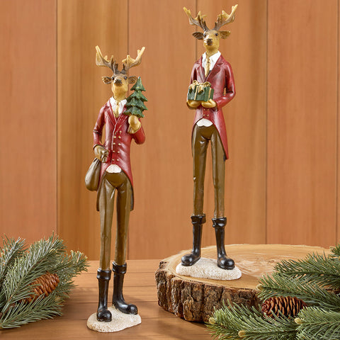Dapper Christmas Reindeer Figurines