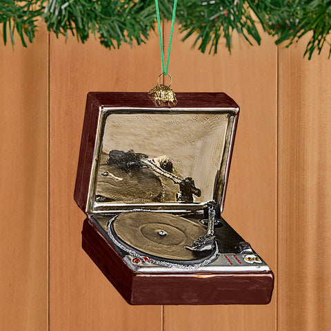 Cody Foster Glass Ornament, Vintage Record Player
