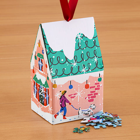 130 Piece Mini Jigsaw Puzzle in Ornament Box, Christmas Tree and Skaters