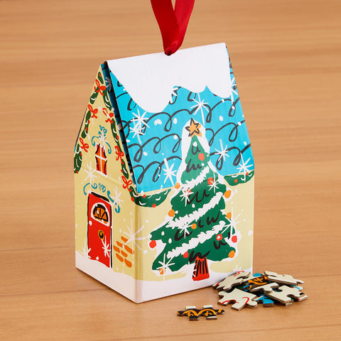 130 Piece Mini Jigsaw Puzzle in Ornament Box, Snowman Snow Globe