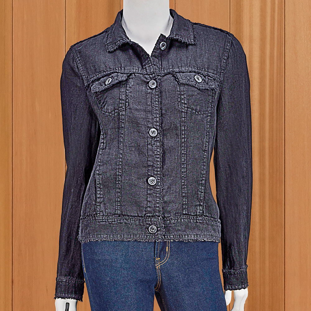 Lulu-B Women's Frayed Linen Jacket, Black