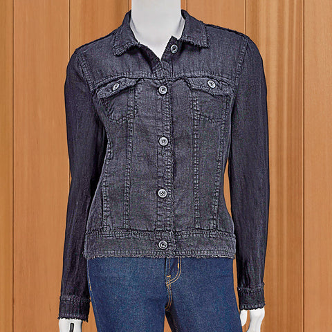 Lulu-B Women's Frayed Linen Jacket, Black
