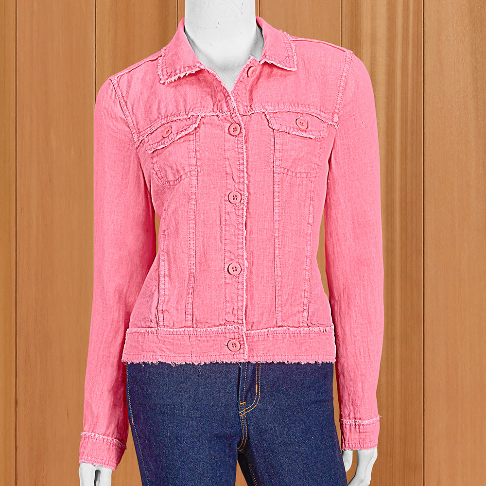 Lulu-B Women's Frayed Linen Jacket, Coral