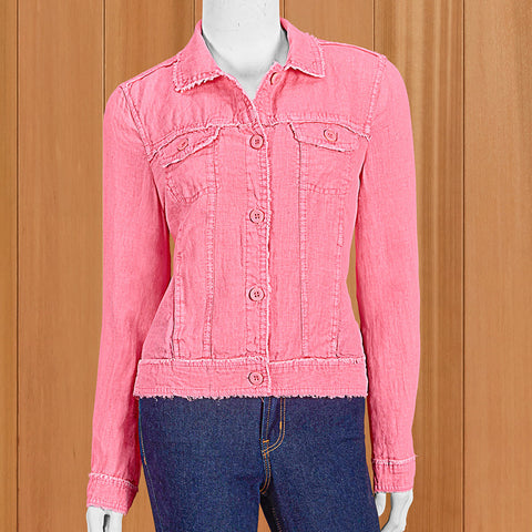 Lulu-B Women's Frayed Linen Jacket, Coral