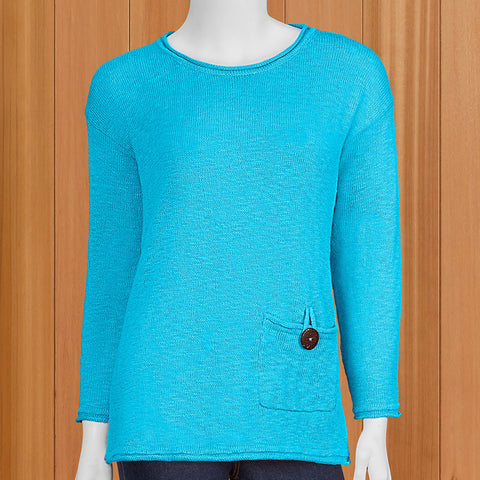 LuLu-B Women's Lightweight Button-Pocket Sweater