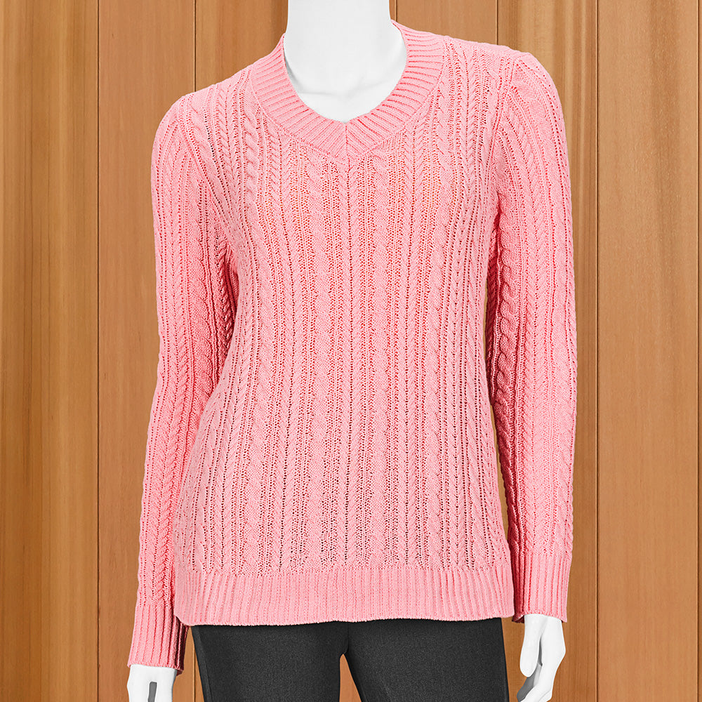 Lulu-B Women's Lightweight Cable Knit Sweater, V-Neck