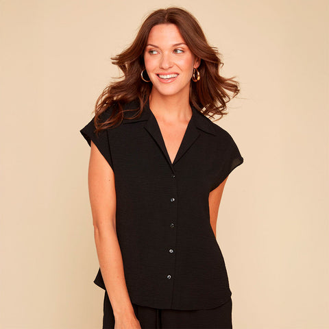 Renuar Women's Flowy Cap Sleeve Button-Down Blouse